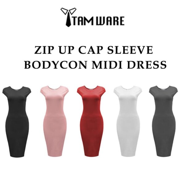 NWT Gray Zip Up Cap Sleeve Bodycon Midi Dress Large - Picture 3 of 7